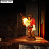 Retro Gorilla Wine Holder 1-Light Desk Lamp In Amber Glass For Night Table Red/Gold