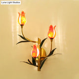 Retro Gradient Pink/Red Tulip Sconce - 3-Light Wall Lighting For Stylish Living Room Decor