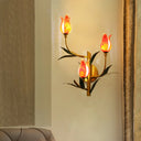Retro Gradient Pink/Red Tulip Sconce - 3-Light Wall Lighting For Stylish Living Room Decor Red