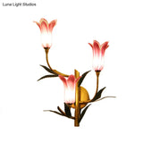 Retro Gradient Pink/Red Tulip Sconce - 3-Light Wall Lighting For Stylish Living Room Decor