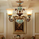 Retro Green Glass Chandelier Ceiling Light With Bell Hanging Design 3 / Blackish