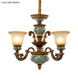 Retro Green Glass Chandelier Ceiling Light With Bell Hanging Design