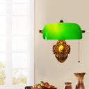 Retro Green Glass Wall Sconce With Pull Chain And Adjustable Joint For Bedroom