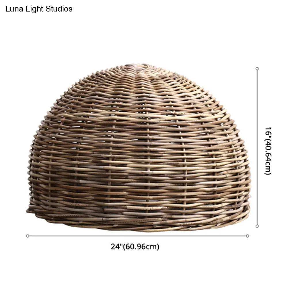 Retro Hand-Woven Rattan Bird Nest Shade Coffee Shop Hanging Light Fixture