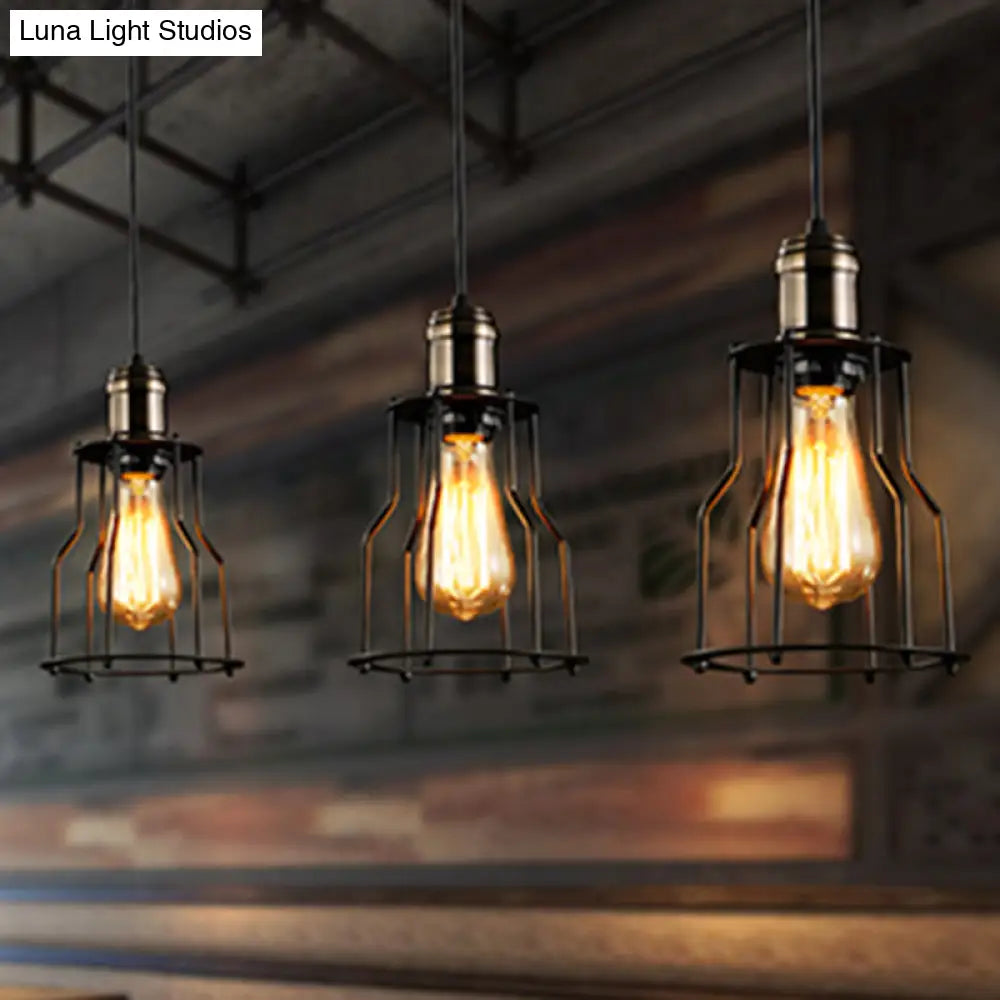Retro Industrial Hanging Lamp - Single Light Pendant With Black Wrought Iron Frame For Restaurant