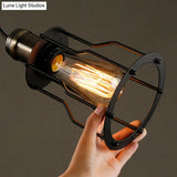 Retro Industrial Hanging Lamp - Single Light Pendant With Black Wrought Iron Frame For Restaurant