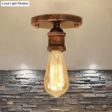 Retro Industrial Metal Black/Brass Finish Ceiling Lighting - Exposed Bulb Semi Flush Mount Light