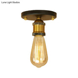 Retro Industrial Metal Black/Brass Finish Ceiling Lighting - Exposed Bulb Semi Flush Mount Light