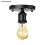 Retro Industrial Metal Black/Brass Finish Ceiling Lighting - Exposed Bulb Semi Flush Mount Light