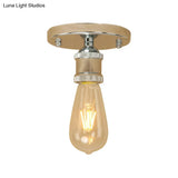 Retro Industrial Metal Black/Brass Finish Ceiling Lighting - Exposed Bulb Semi Flush Mount Light