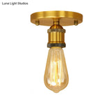 Retro Industrial Metal Black/Brass Finish Ceiling Lighting - Exposed Bulb Semi Flush Mount Light