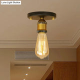 Retro Industrial Metal Black/Brass Finish Ceiling Lighting - Exposed Bulb Semi Flush Mount Light