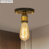 Retro Industrial Metal Black/Brass Finish Ceiling Lighting - Exposed Bulb Semi Flush Mount Light