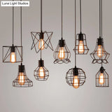 Retro Industrial Metal Cage Pendant Light Fixture - 1-Light Ceiling Hanging For Restaurants