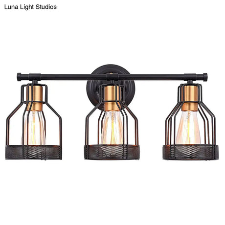 Retro Industrial Metal Cage Vanity Wall Light - 3 Fixture