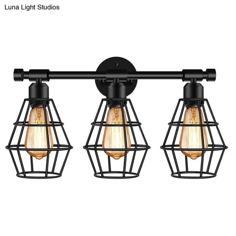 Retro Industrial Metal Cage Vanity Wall Light - 3 Fixture