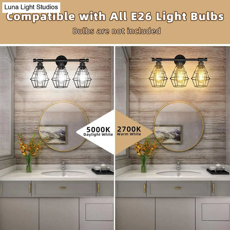 Retro Industrial Metal Cage Vanity Wall Light - 3 Fixture