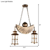 Retro Industrial Metal Pendant Chandelier With 2 Lights - Caged Living Room Fixture (Gold/Silver)
