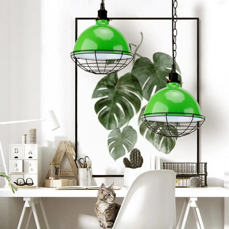 Retro Industrial Metal Pendant Light - Bowl Shade 1 Bulb Black/White/Red Indoor Ceiling With Wire