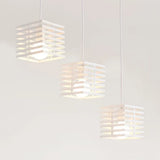 Retro Industrial Metal Pendant Lighting - 3-Light Cubic Hanging Lamp With Cage Shade Black/White