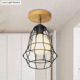 Retro Industrial Metal Semi Flush Light: Mini Triangle/Urn Design With Wire Guard - 1 Head Bedroom