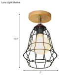 Retro Industrial Metal Semi Flush Light: Mini Triangle/Urn Design With Wire Guard - 1 Head Bedroom