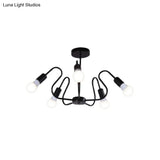 Retro Industrial Metal Semi Flush Mount Ceiling Light With Exposed Bulb - 3/5/6 Heads Dining Room