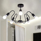 Retro Industrial Metal Semi Flush Mount Ceiling Light With Exposed Bulb - 3/5/6 Heads Dining Room