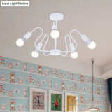 Retro Industrial Metal Semi Flush Mount Ceiling Light With Exposed Bulb - 3/5/6 Heads Dining Room