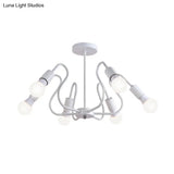 Retro Industrial Metal Semi Flush Mount Ceiling Light With Exposed Bulb - 3/5/6 Heads Dining Room