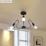 Retro Industrial Metal Semi Flush Mount Ceiling Light With Exposed Bulb - 3/5/6 Heads Dining Room