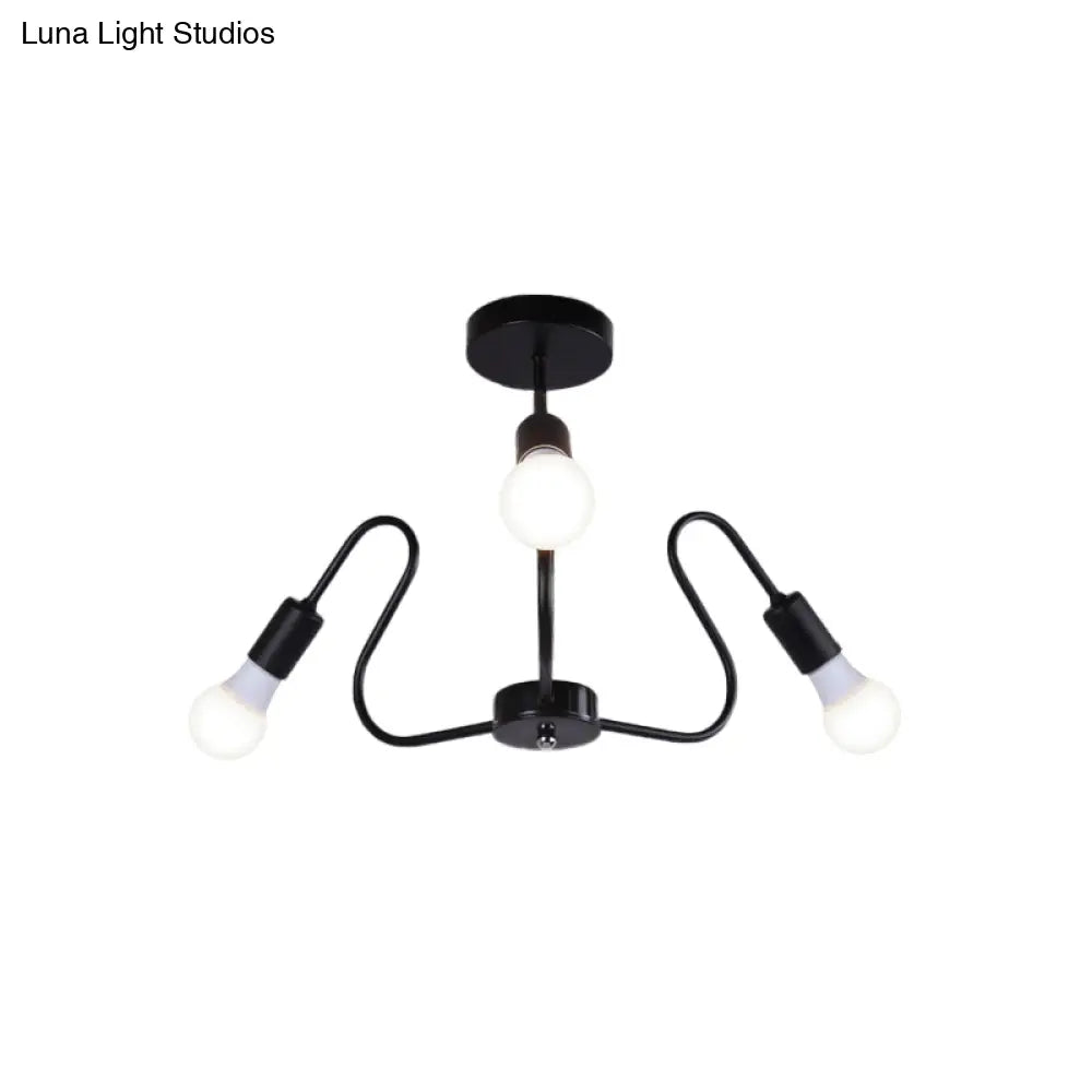 Retro Industrial Metal Semi Flush Mount Ceiling Light With Exposed Bulb - 3/5/6 Heads Dining Room
