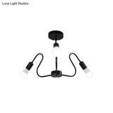 Retro Industrial Metal Semi Flush Mount Ceiling Light With Exposed Bulb - 3/5/6 Heads Dining Room