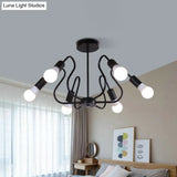 Retro Industrial Metal Semi Flush Mount Ceiling Light With Exposed Bulb - 3/5/6 Heads Dining Room