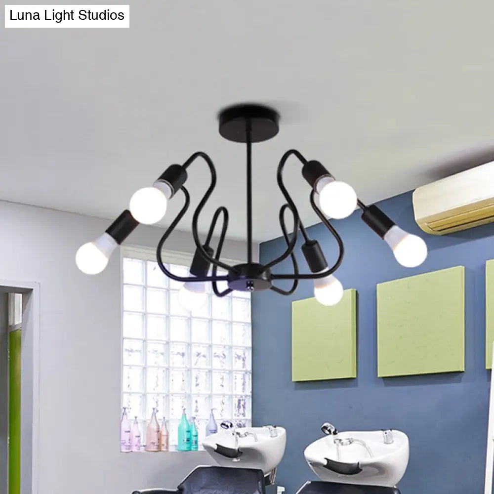 Retro Industrial Metal Semi Flush Mount Ceiling Light With Exposed Bulb - 3/5/6 Heads Dining Room