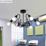 Retro Industrial Metal Semi Flush Mount Ceiling Light With Exposed Bulb - 3/5/6 Heads Dining Room