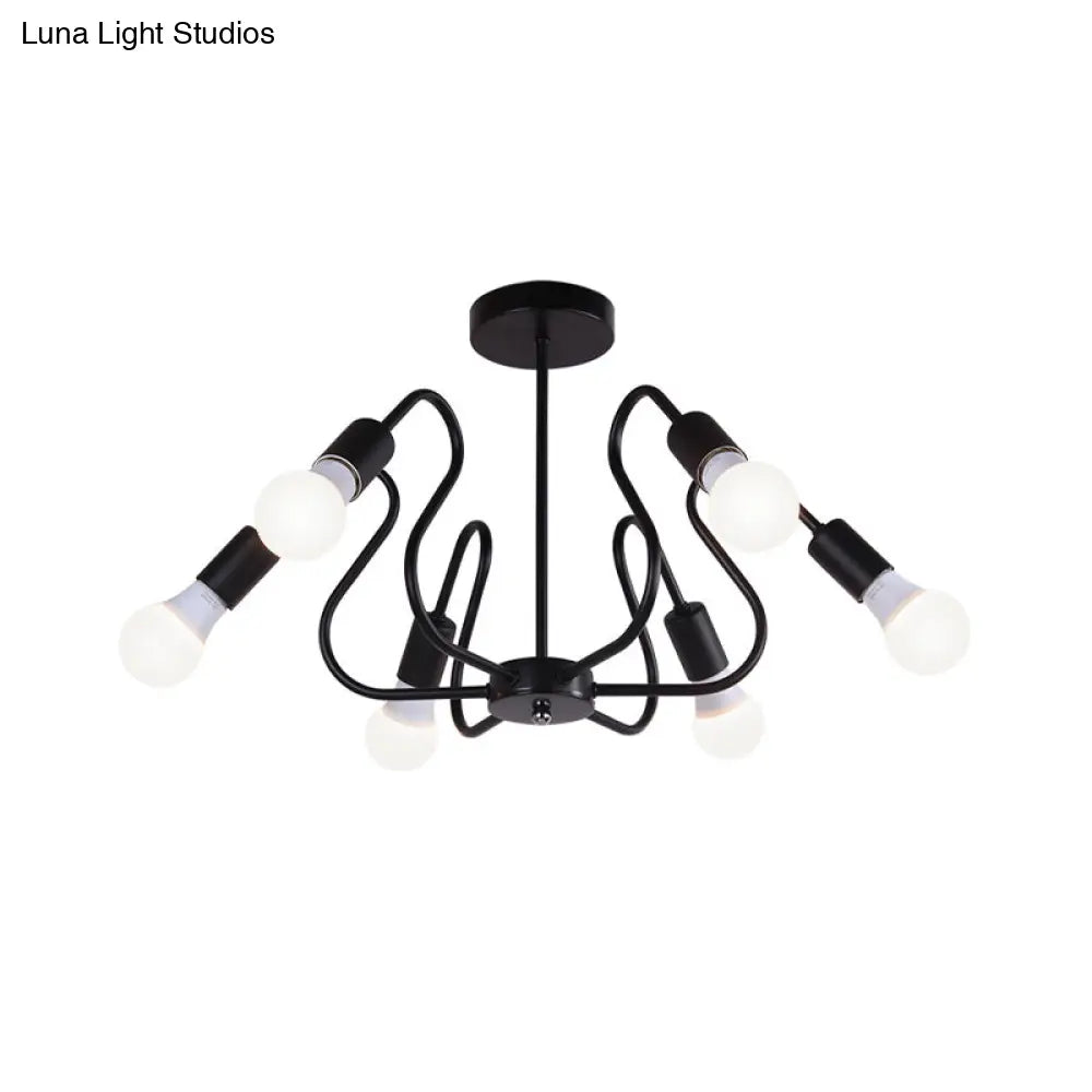 Retro Industrial Metal Semi Flush Mount Ceiling Light With Exposed Bulb - 3/5/6 Heads Dining Room