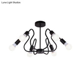 Retro Industrial Metal Semi Flush Mount Ceiling Light With Exposed Bulb - 3/5/6 Heads Dining Room