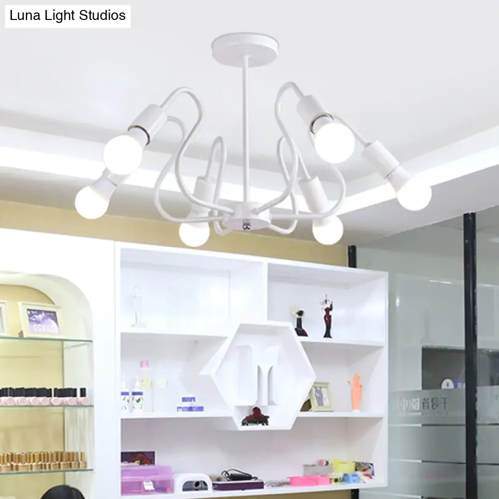 Retro Industrial Metal Semi Flush Mount Ceiling Light With Exposed Bulb - 3/5/6 Heads Dining Room