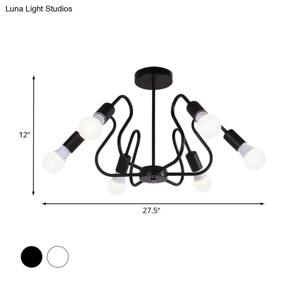 Retro Industrial Metal Semi Flush Mount Ceiling Light With Exposed Bulb - 3/5/6 Heads Dining Room