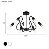 Retro Industrial Metal Semi Flush Mount Ceiling Light With Exposed Bulb - 3/5/6 Heads Dining Room