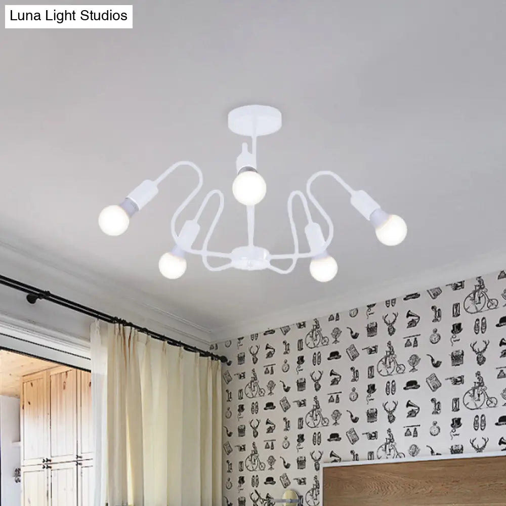 Retro Industrial Metal Semi Flush Mount Ceiling Light With Exposed Bulb - 3/5/6 Heads Dining Room