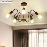 Retro Industrial Metal Semi Flush Mount Ceiling Light With Exposed Bulb - 3/5/6 Heads Dining Room