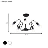 Retro Industrial Metal Semi Flush Mount Ceiling Light With Exposed Bulb - 3/5/6 Heads Dining Room