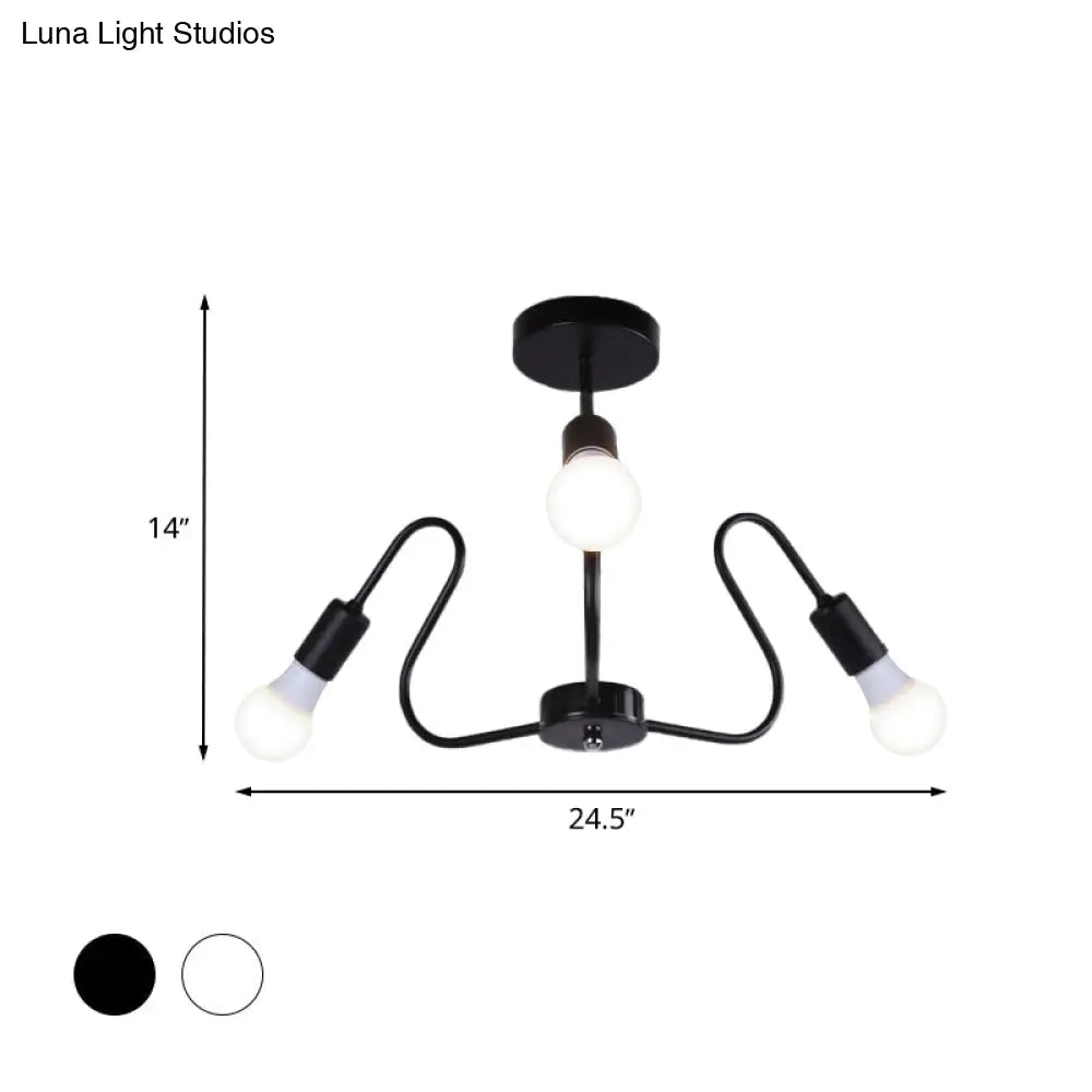 Retro Industrial Metal Semi Flush Mount Ceiling Light With Exposed Bulb - 3/5/6 Heads Dining Room