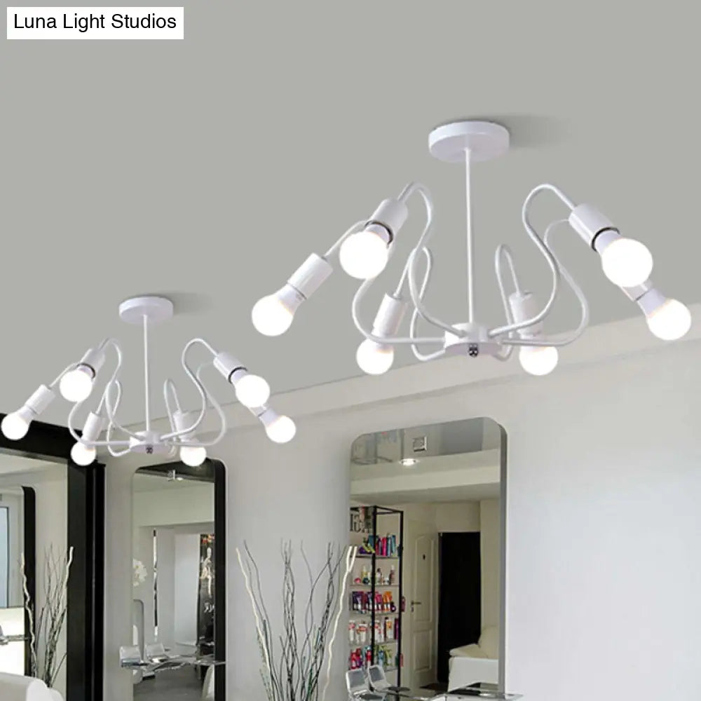 Retro Industrial Metal Semi Flush Mount Ceiling Light With Exposed Bulb - 3/5/6 Heads Dining Room