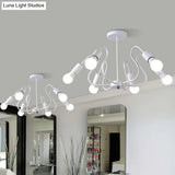 Retro Industrial Metal Semi Flush Mount Ceiling Light With Exposed Bulb - 3/5/6 Heads Dining Room