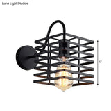 Retro Industrial Metal Wall Lamp: Frame Squared Design Black Finish 1 Bulb For Living Room Sconce