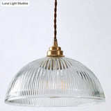 Retro Industrial Pendant Lighting - 1 Light Prismatic Glass Dome Perfect For Living Room