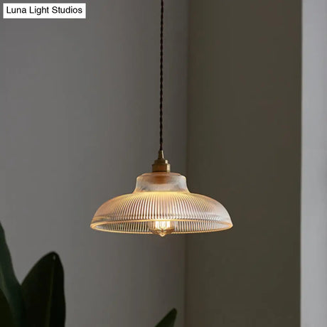 Retro Industrial Pendant Lighting - 1 Light Prismatic Glass Dome Perfect For Living Room